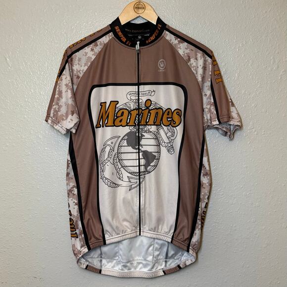 US Marines Cycling Jersey Canari Eagle Anchor Globe Full Zip Camo Men's Large - Picture 8 of 9
